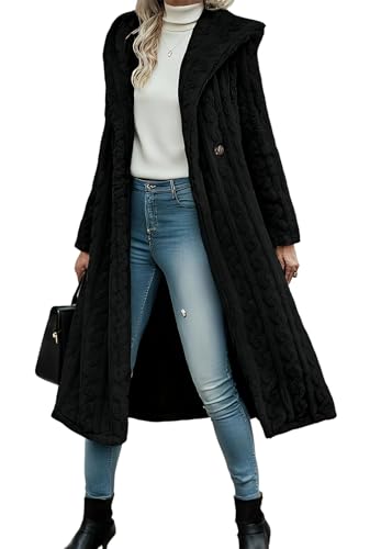 shownicer Plüschjacke Damen Lang Kapuzenmantel Winter Langarm Wintermantel Oversize Warm Weich Mantel mit Taschen A Schwarz L shownicer Plüschjacke Damen Lang Kapuzenmantel Winter Langarm Wintermantel Oversize Warm Weich Mantel mit Taschen A Schwarz L von shownicer