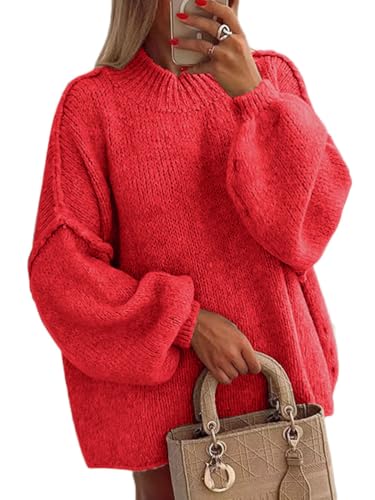 shownicer Pullover Damen Strickpullover Elegant Langarm Rundhals Strickpulli Herbst Winter Einfarbig Warm Pulli Oberteile Tops A Rot L shownicer Pullover Damen Strickpullover Elegant Langarm Rundhals Strickpulli Herbst Winter Einfarbig Warm Pulli Oberteile Tops A Rot L von shownicer