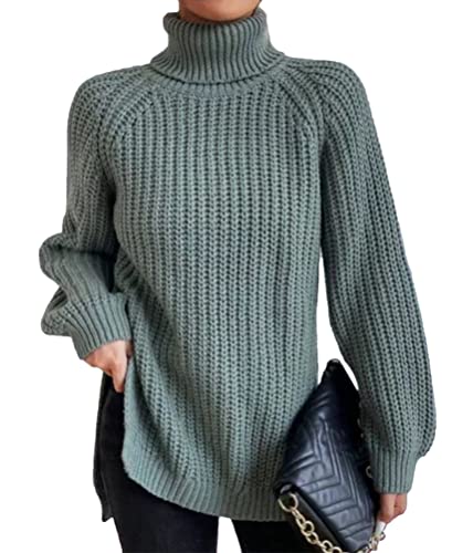 shownicer Pullover Damen Strickpullover Langarm Rollkragen Jumper Elegante Lässige Schlank Rollkragenpullover Einfarbig Casual Pulli Oberteile Sweater A Blau02 3XL von shownicer