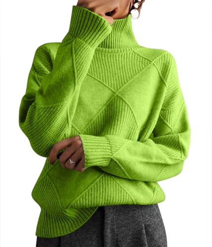 shownicer Pullover Damen Strickpullover Rollkragen Pullover Langarm Elegant Pulli Einfarbig Lose Pullover Oberteile Tops Casual Warm Sweater Herbst Winter A Grün XXL von shownicer