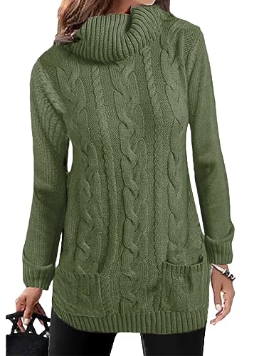 shownicer Pullover Damen Winterpullis Warm Rollkragenpullover Strickpullover Wrap Gestrickt Casual Langarmshirts Oberteile B Grün M von shownicer