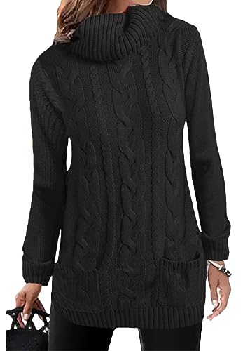 shownicer Pullover Damen Winterpullis Warm Rollkragenpullover Strickpullover Wrap Gestrickt Casual Langarmshirts Oberteile B Schwarz 3XL von shownicer