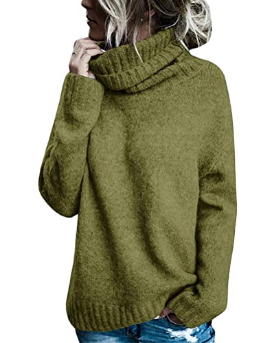 shownicer Pullover für Damen Elegant Winter Warm Halten Irregulär Rollkragen Strickpullover Grobstrickpullover Casual Lose Langarm Pulli Oberteile Sweater Kuscheliger Jumper Grün S von shownicer