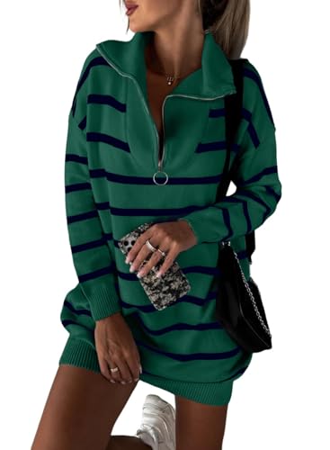 shownicer Pulloverkleid Damen Elegant Strickkleid Winterkleider Langarm Einfarbig Pullover Tunika Kleider Herbst Winter A Grün L von shownicer