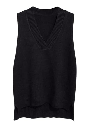 shownicer Pullunder Damen Strick Weste Ärmellos V-Ausschnitten Pulli Herbst Winter Ärmellose Pullover Eleganter Lässig Oberteile A Schwarz M von shownicer