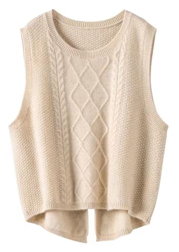 shownicer Pullunder Damen Stricken Weste Pullunder Ärmellos Strick Casual Strickweste Einfarbig Casual Strick Tank Top Sweater A Aprikose L von shownicer