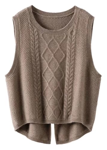 shownicer Pullunder Damen Stricken Weste Pullunder Ärmellos Strick Casual Strickweste Einfarbig Casual Strick Tank Top Sweater A Khaki M von shownicer
