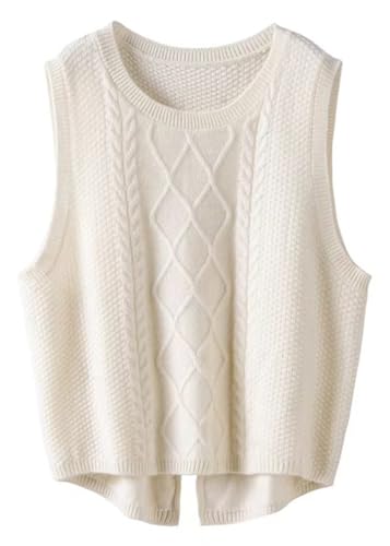 shownicer Pullunder Damen Stricken Weste Pullunder Ärmellos Strick Casual Strickweste Einfarbig Casual Strick Tank Top Sweater A Weiß S von shownicer