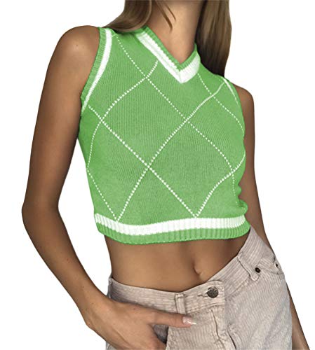 shownicer Pullunder Damen V Ausschnitt Strick Kariert Weste Mädchen Strickweste Kurz Ärmellos Weste Herbst Strickpullover Gestrickt Tank Top Oberteil C Grün L shownicer Pullunder Damen V Ausschnitt Strick Kariert Weste Mädchen Strickweste Kurz Ärmellos Weste Herbst Strickpullover Gestrickt Tank Top Oberteil C Grün L von shownicer