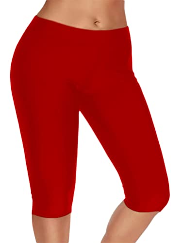 shownicer Radlerhose Damen Kurze Leggings High Waist Hotpants Sportshorts Sommer für Yoga Joggen Pilates Fitness Freizeit A Rot 3XL von shownicer