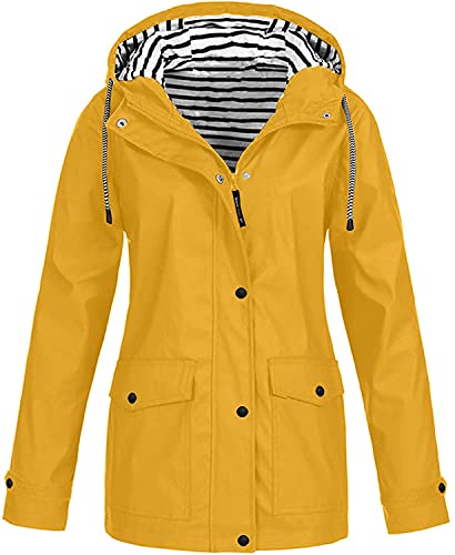 shownicer Regenjacke Damen Mit Kapuze Wasserdicht Regenparka Winddicht Wasserfest Regenmantel Jacke Softshelljacke ÜBergangsjacke Outdoor Winddichte Wasserabweisend Funktionsjacke A Gelb M von shownicer