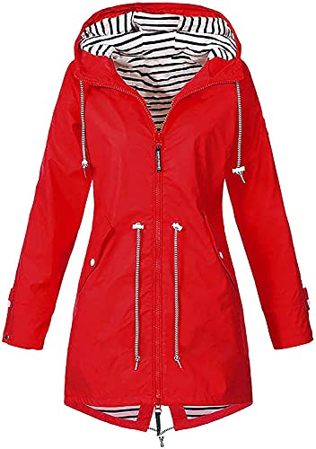 shownicer Regenjacke Damen Mit Kapuze Wasserdicht Regenparka Winddicht Wasserfest Regenmantel Jacke Softshelljacke ÜBergangsjacke Outdoor Winddichte Wasserabweisend Funktionsjacke B Rot M von shownicer