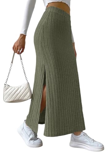 shownicer Rock Damen Hohe Taille Maxirock Casual Strickrock Langer Bleistiftrock Freizeitrock Mit Schlitz A Armeegrün XL shownicer Rock Damen Hohe Taille Maxirock Casual Strickrock Langer Bleistiftrock Freizeitrock Mit Schlitz A Armeegrün XL von shownicer