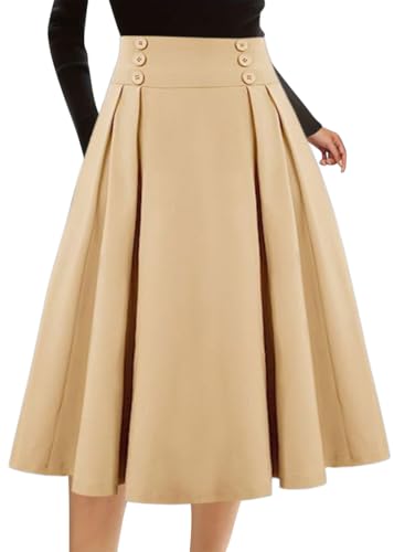 shownicer Rock Damen Kariert Röcke Hohe Taille Rock Elegant Vintage Röcke Langer Locker Freizeitrock Partyrock A Aprikose 3XL von shownicer