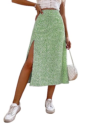 shownicer Rock Damen Polka Dot Elastische Taille Faltenrock Sommer Chiffon Midi Rock Swing Elegant Plisseerock mit Taschen H Grün M von shownicer