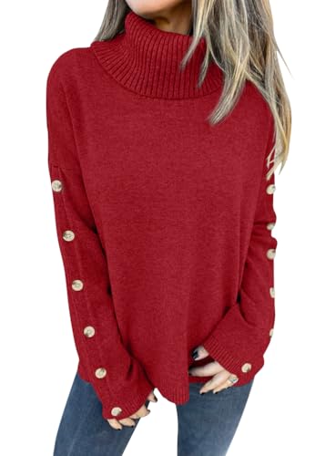 shownicer Rollkragenpullover Damen Elegant Langarm Strickpullover Herbst Winter Sweater Pulli Mit Knopf A Weinrot XL shownicer Rollkragenpullover Damen Elegant Langarm Strickpullover Herbst Winter Sweater Pulli Mit Knopf A Weinrot XL von shownicer