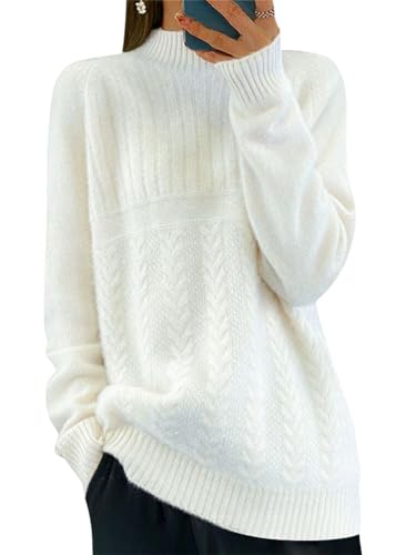 shownicer Rollkragenpullover Damen Langarm Pullover Strickpullover Winter Elegant Rollkragen Strick Lässiges Pulli Warm Outwear Pullover C Weiß XL von shownicer