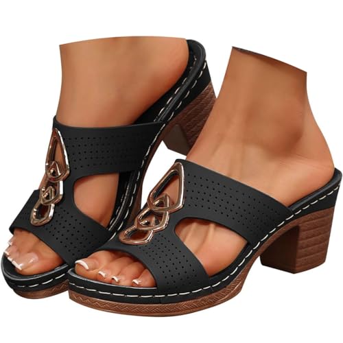 shownicer Sandalen Damen Fischmaul Sandalen Elegant Offene Zehe Pumps Ausgehöhlte Absatzsandalette mit Knöchelriemen Freizeit C Schwarz 38 von shownicer
