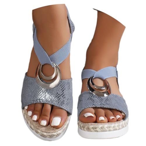shownicer Sandalen Damen Keilsandalen Mode Offene Zehe Schuhe Keilabsatz Sandaletten Elegant Plateau Sandals Sommerschuhe A Blau 36 von shownicer