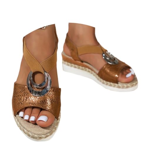 shownicer Sandalen Damen Keilsandalen Mode Offene Zehe Schuhe Keilabsatz Sandaletten Elegant Plateau Sandals Sommerschuhe A Braun 38 von shownicer