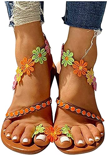 shownicer Sandalen Damen Plateau Keilsandalen Frauen Sandaletten Keilabsatz Sommerschuhe Flatform Slingback Orange 39 EU von shownicer