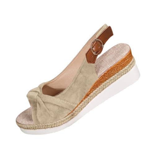 shownicer Sandalen Damen Plateau Keilsandalen Frauen Sandaletten Keilabsatz Sommerschuhe Platform Strassperle Knöchelriemen A Beige 37 EU von shownicer