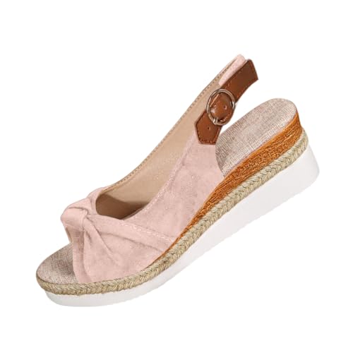 shownicer Sandalen Damen Plateau Keilsandalen Frauen Sandaletten Keilabsatz Sommerschuhe Platform Strassperle Knöchelriemen A Rosa 38 EU von shownicer