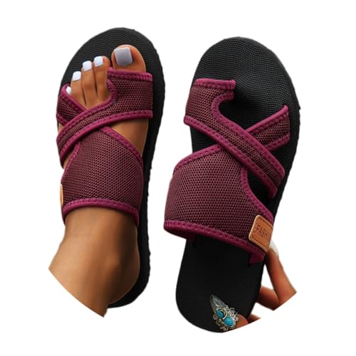 shownicer Sandalen Damen Sommer Bequem Sandalen Big Toe Hallux Valgus Schuhe Mesh Plattform Hausschuhe Orthopädische Pantoletten Sandaletten A Rot 43 von shownicer