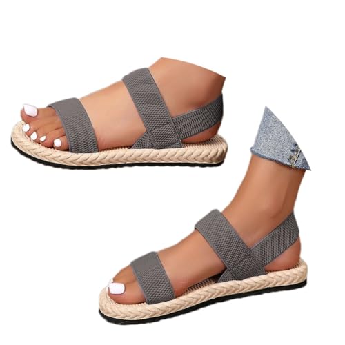 shownicer Sandalen Damen Sommer Bequeme Flache Sandalen mit Elastischen Riemen Elegant Flach Sandal Treckingsandalen Sommerschuhe B Grau 43 von shownicer