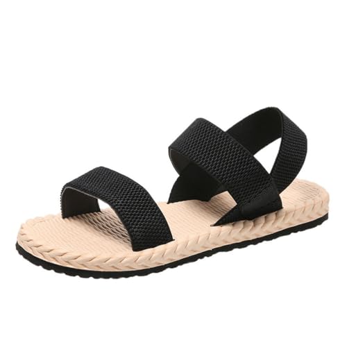 shownicer Sandalen Damen Sommer Bequeme Flache Sandalen mit Elastischen Riemen Elegant Flach Sandal Treckingsandalen Sommerschuhe B Schwarz 40 von shownicer