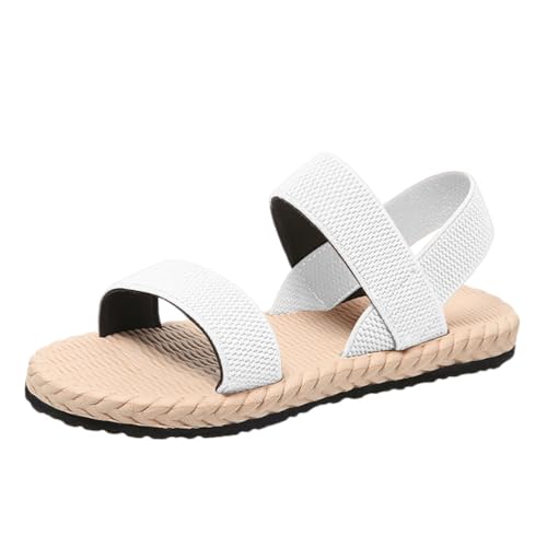 shownicer Sandalen Damen Sommer Bequeme Flache Sandalen mit Elastischen Riemen Elegant Flach Sandal Treckingsandalen Sommerschuhe B Weiß 38 von shownicer