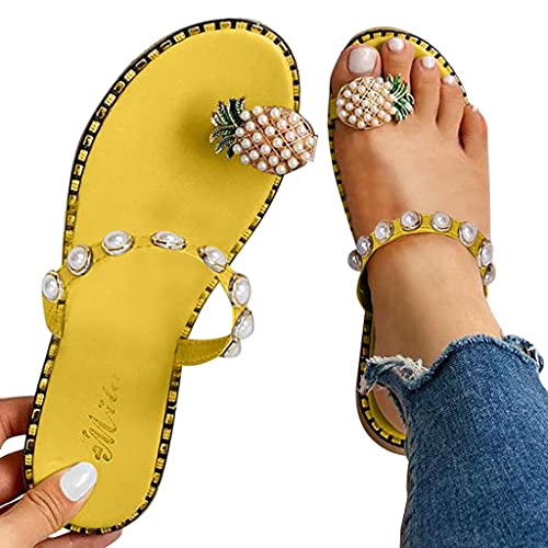 shownicer Sandalen Damen Sommer Lässige Flache Schuhe Flat Heel Elegant Römersandalen Pantoletten Peep Toe Flip Flop Schuhe Strandsandalen B Gelb 40 EU von shownicer