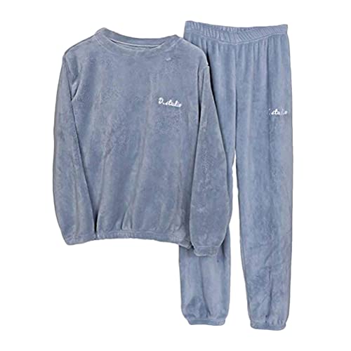 shownicer Schlafanzüge für Herren Pyjama Lang Fleece Set Zweiteiliger und Schlafhose Set Nachtwäsche Loungewear Warm Halten Trainingsanzug Oberteil und Schlafanzughose Suit Blau M von shownicer