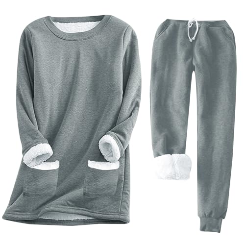 shownicer Schlafanzug Damen Fleece Lang Winter Pyjama Warm Fleece Hausanzug Kuschelig Schlafanzug Flauschig Fleece Pyjama Set Mit Langarm Oberteile Und Pyjamahose A Grau S von shownicer