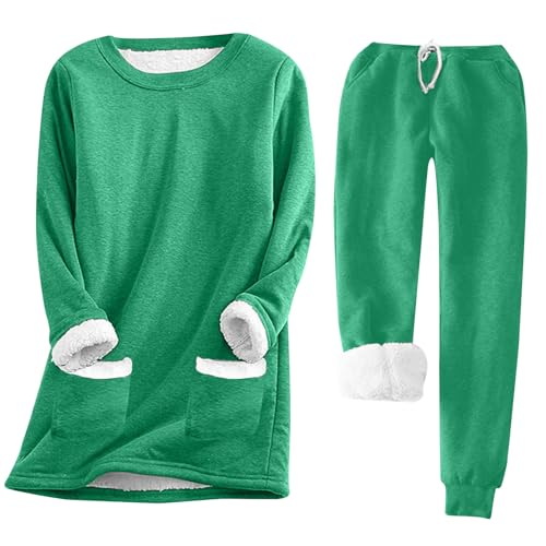 shownicer Schlafanzug Damen Fleece Lang Winter Pyjama Warm Fleece Hausanzug Kuschelig Schlafanzug Flauschig Fleece Pyjama Set Mit Langarm Oberteile Und Pyjamahose A Grün XXL von shownicer