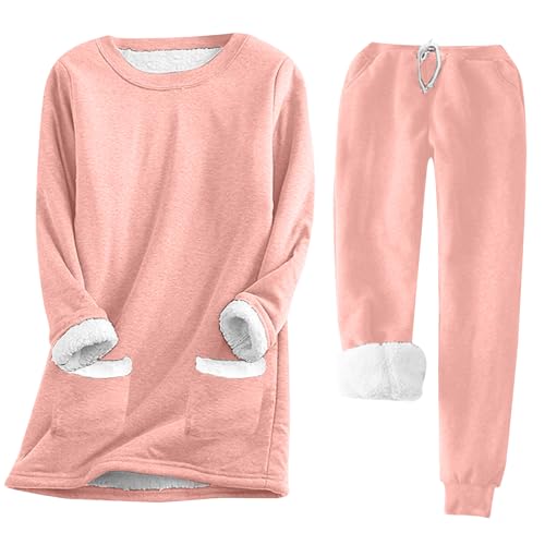 shownicer Schlafanzug Damen Lang Fleece Pyjama Damen Hausanzug Kuschelig A Rosa M von shownicer