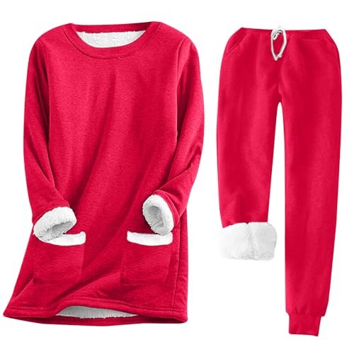 shownicer Schlafanzug Damen Lang Fleece Pyjama Damen Hausanzug Kuschelig A Rot S von shownicer