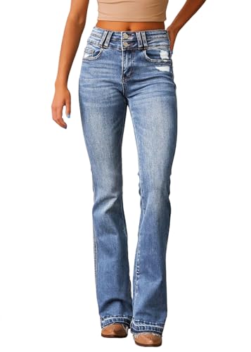 shownicer Schlaghose Damen Jeans High Waist Jeanshosen Vintage Stretch Jeans Hosen Bootcut Jean Vintage Casual Schlaghose Damenhose Freizeithose B Hellblau M von shownicer