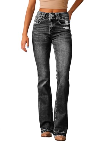 shownicer Schlaghose Damen Jeans High Waist Jeanshosen Vintage Stretch Jeans Hosen Bootcut Jean Vintage Casual Schlaghose Damenhose Freizeithose B Schwarz M von shownicer