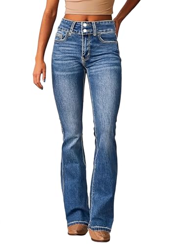 shownicer Schlaghose Damen Jeans High Waist Jeanshosen Vintage Stretch Jeans Hosen Bootcut Jeans Vintage Casual Schlaghose Damenhose Freizeithose A Hellblau M von shownicer