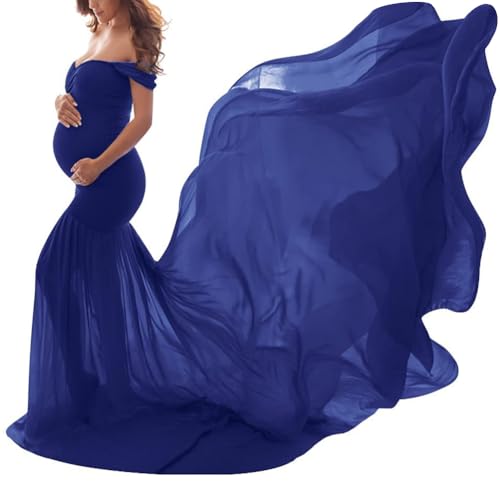 shownicer Damen Schwangerschaftskleid Umstandskleid Fotoshooting Lang Off Shoulder Schwangerschaftskleid A Dunkelblau Einheitsgröße von shownicer