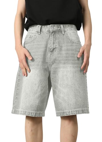 shownicer Shorts Herren Jorts Kurze Baggy Jeans Y2K Baggy Jungs Hip Hop Skater Hose Denim Shorts Jeansshorts Bermuda Jeans Shorts Sommer Kurze Jeanshose A Grau L von shownicer