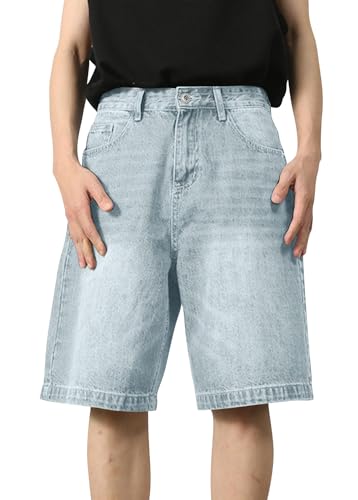 shownicer Shorts Herren Jorts Kurze Baggy Jeans Y2K Baggy Jungs Hip Hop Skater Hose Denim Shorts Jeansshorts Bermuda Jeans Shorts Sommer Kurze Jeanshose A Hellblau XS von shownicer