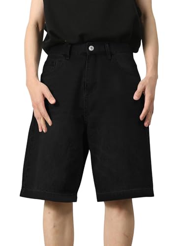 shownicer Shorts Herren Jorts Kurze Baggy Jeans Y2K Baggy Jungs Hip Hop Skater Hose Denim Shorts Jeansshorts Bermuda Jeans Shorts Sommer Kurze Jeanshose A Schwarz M von shownicer