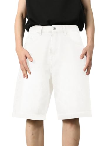 shownicer Shorts Herren Jorts Kurze Baggy Jeans Y2K Baggy Jungs Hip Hop Skater Hose Denim Shorts Jeansshorts Bermuda Jeans Shorts Sommer Kurze Jeanshose A Weiß 3XL von shownicer