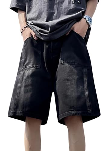 shownicer Shorts Herren Jorts Kurze Baggy Jeans Y2K Baggy Jungs Hip Hop Skater Hose Denim Shorts Jeansshorts Bermuda Jeans Shorts Sommer Kurze Jeanshose B Schwarz S von shownicer