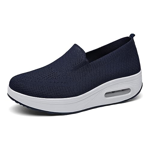 shownicer Slip On Sneakers Damen Mesh Plateau Sportliche Walkingschuhe Bequemen Atmungsaktiv Leichtgewichts Turnschuhe Freizeitschuhe Stretch Fly Woven A Blau 41 EU von shownicer