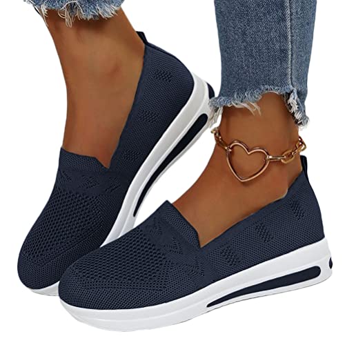 shownicer Damen Mokassin Bootsschuhe Sommer Mesh Plattform Loafers Leichte Atmungsaktiv Bootsportschuhe Freizeitschuhe Halbschuhe Wanderschuhe B Dunkelblau 39 EU von shownicer