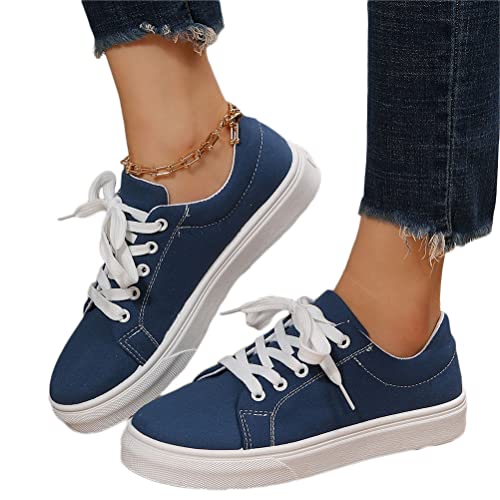 shownicer Sneaker Damen Sommer Schnürung Up Walkingschuhe Flache Sneaker Mode Turnschuhe Sportschuhe Freizeitschuhe A Blau 38 EU von shownicer