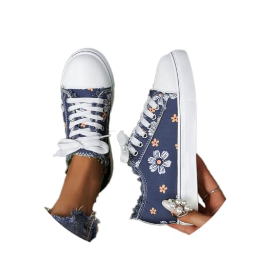 shownicer Sneaker Damen Sommer Schnürung Up Walkingschuhe Flache Sneaker Mode Turnschuhe Sportschuhe Freizeitschuhe B Blau 36 EU von shownicer